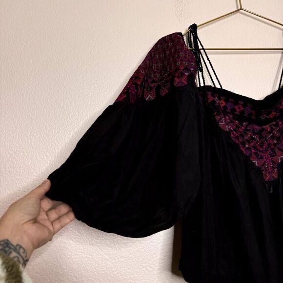 Free People Top XS Embroidered Vacay Vibin Boho Tassel Babydoll Cotton Hippie - Picture 6 of 10